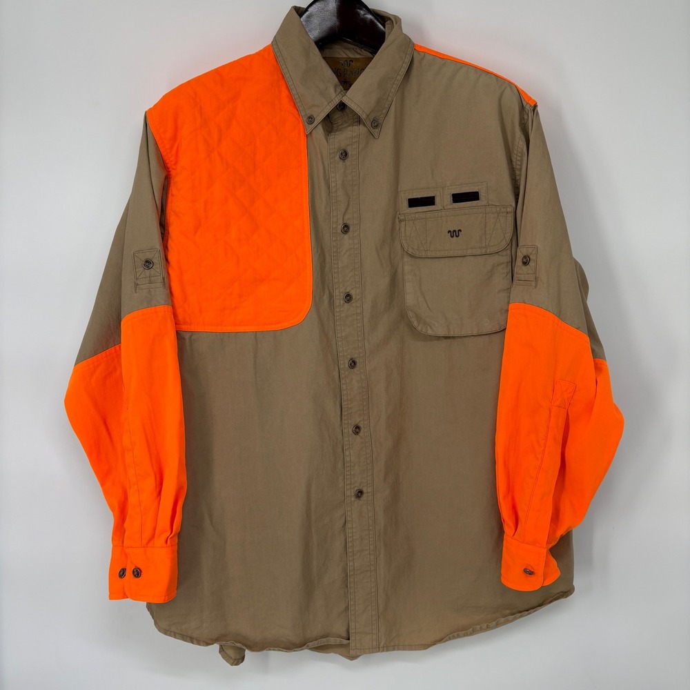 King Ranch Lewis Creek Mens Large Hunting Shirt Blaze Orange Tan Shooting Patch